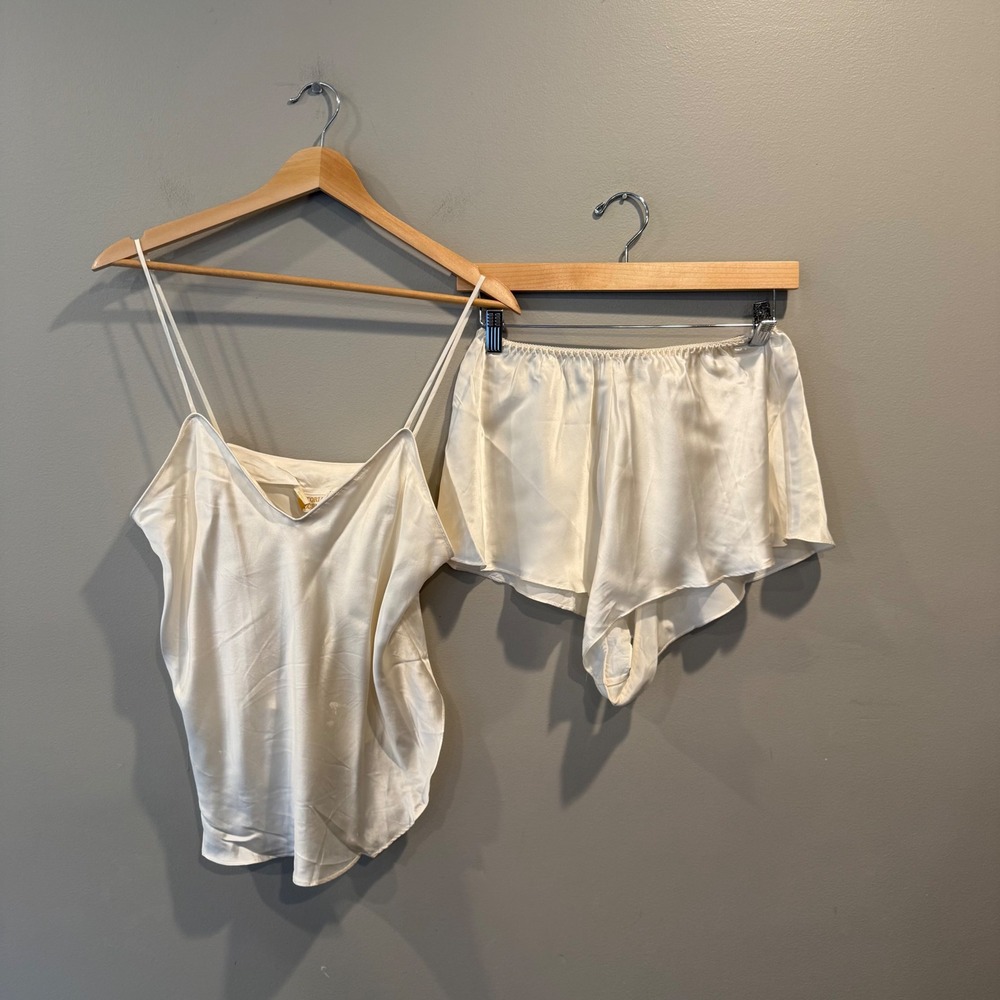 Vintage Victorias Secret Silk Gold Label Cami Tap Shorts Pajama Set Ivory M